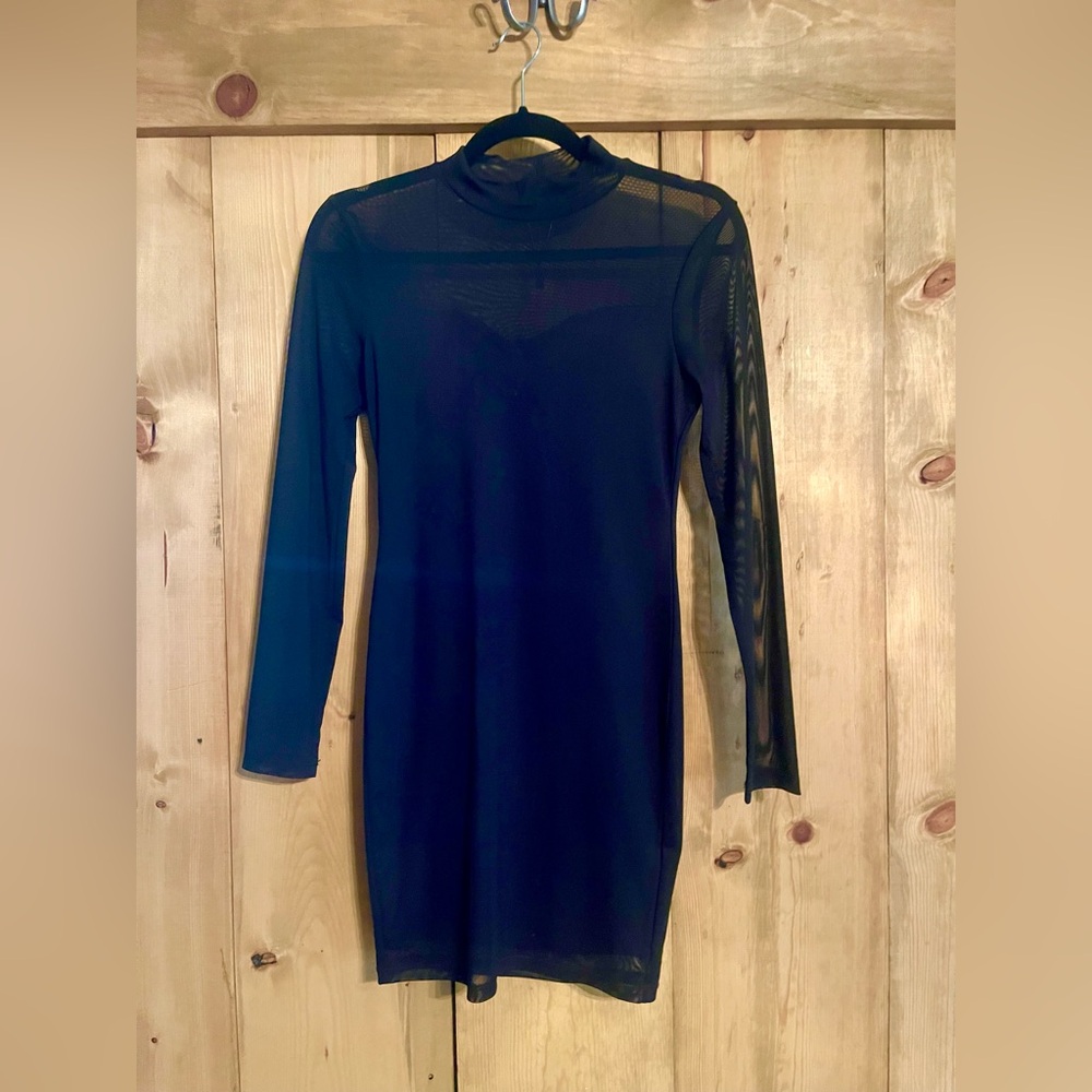 Shinestar Black Long Sleeve Mock Neck Bodycon Dress